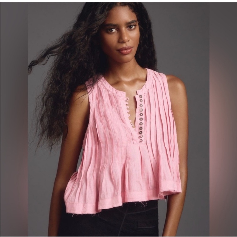 Anthropologie Pink Pleated Sleeveless Blouse